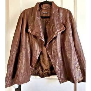 Eileen‎ fish 100% Lamb leather jacket open front drapey brown Sz M